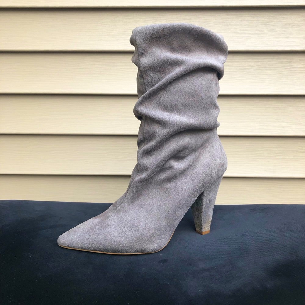 Slouchy Grey Heeled Booties